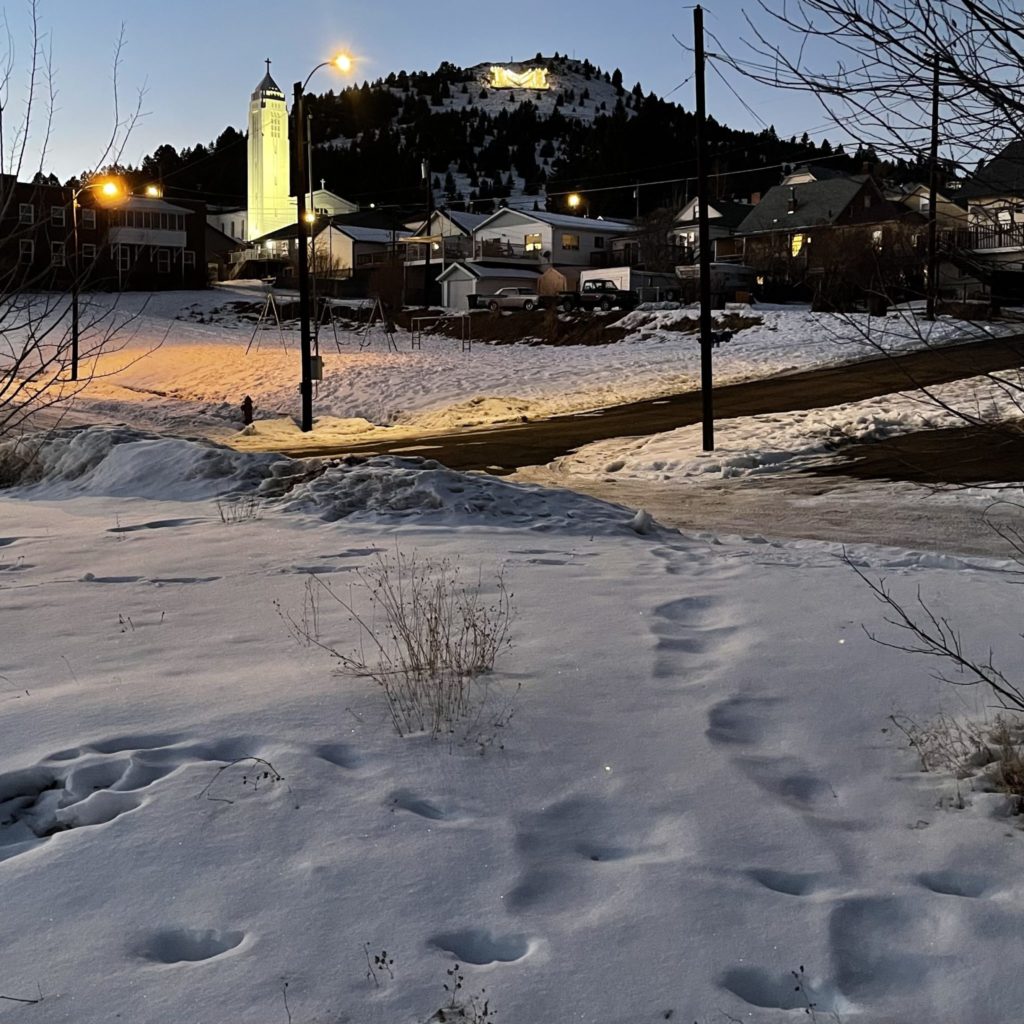 Photo of a snow covered Butte